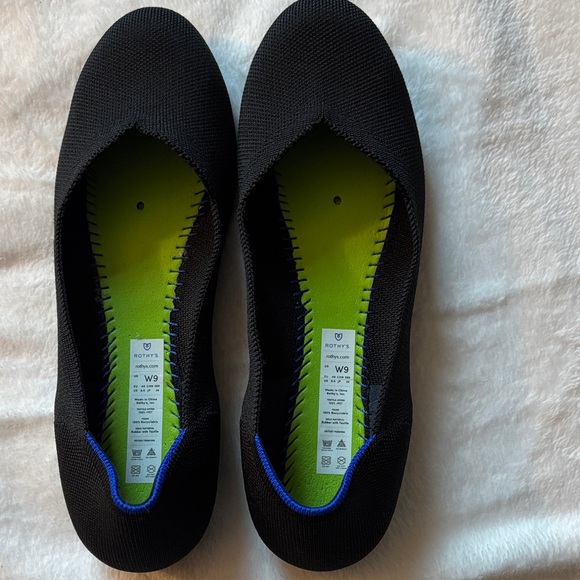 Rothy's Elegant Black Flats with Blue Trim - Picture 2 of 10